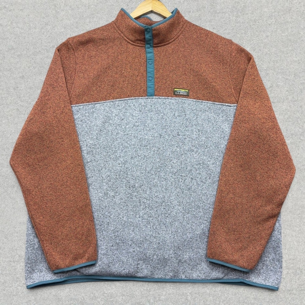 LL Bean Sweater Fleece Pullover Mens 3XL Tall Orange Grey Colorblock Snap